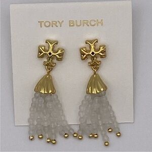 Tory Burch Roxanne Gold and White Beaded Earrings
